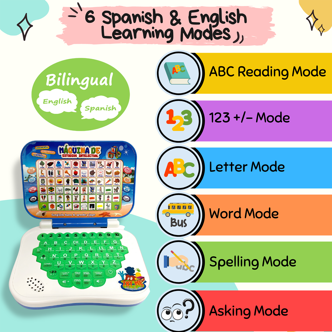 ZeenKind Bilingual Spanish English Learning Laptop Toy