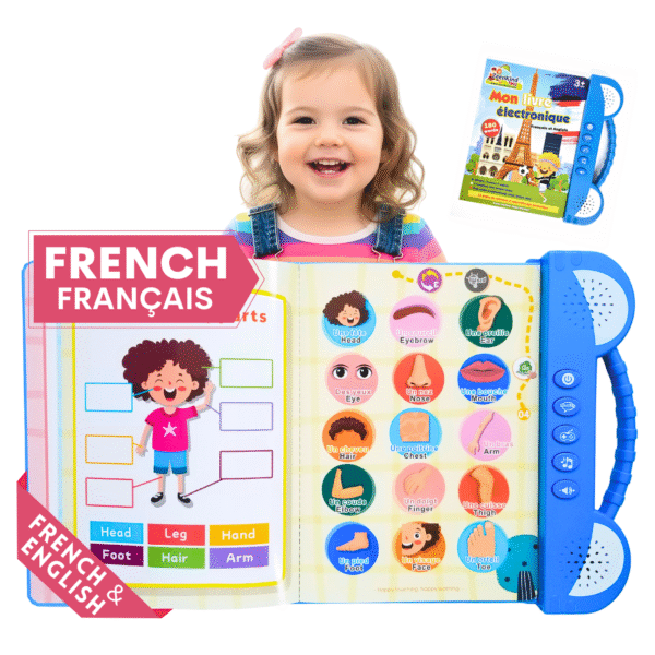 ZEENKIND 180+ Words French & English Learning Sound Book for Kids, Bilingual Educational Talking Book